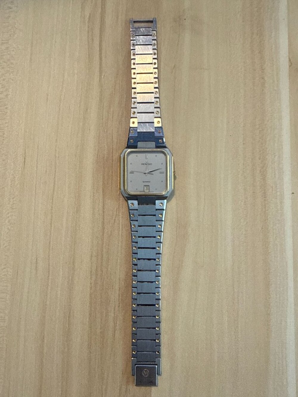 Vintage Movado Quartz Two-Tone Watch Swiss Made Box Manual 1980s Ref 60-54-380